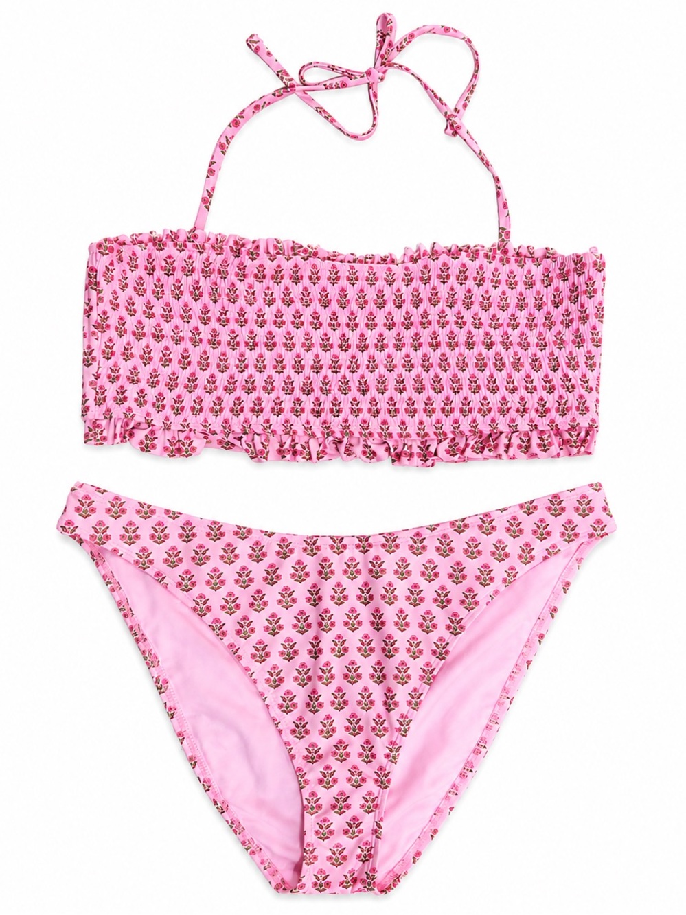 NWT No Boundaries Pink Smocked Floral Bikini Set XXL Plus Size